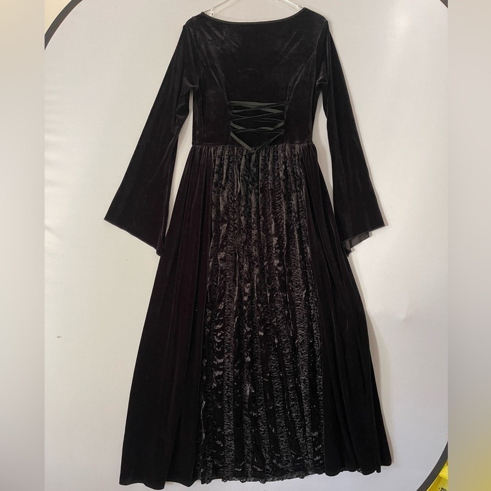 PunkRave Velvet Maxi Dress Widow Sleeves Lace Up Back XL - Picture 10 of 14